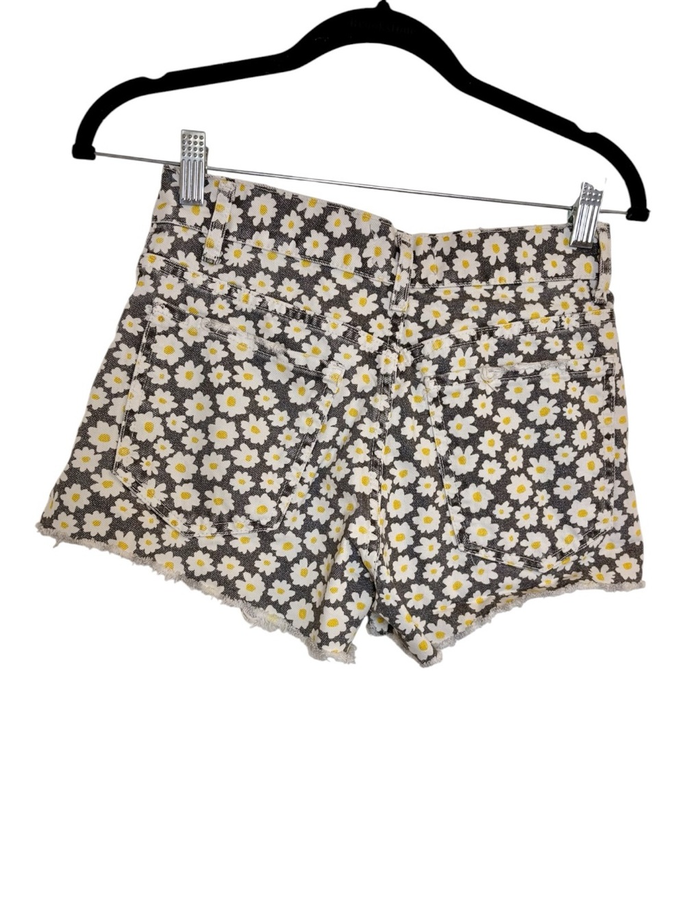 Zara Black White Daisy Print Distressed Denim Cutoff Shorts Y2K Size 2 - Picture 4 of 8
